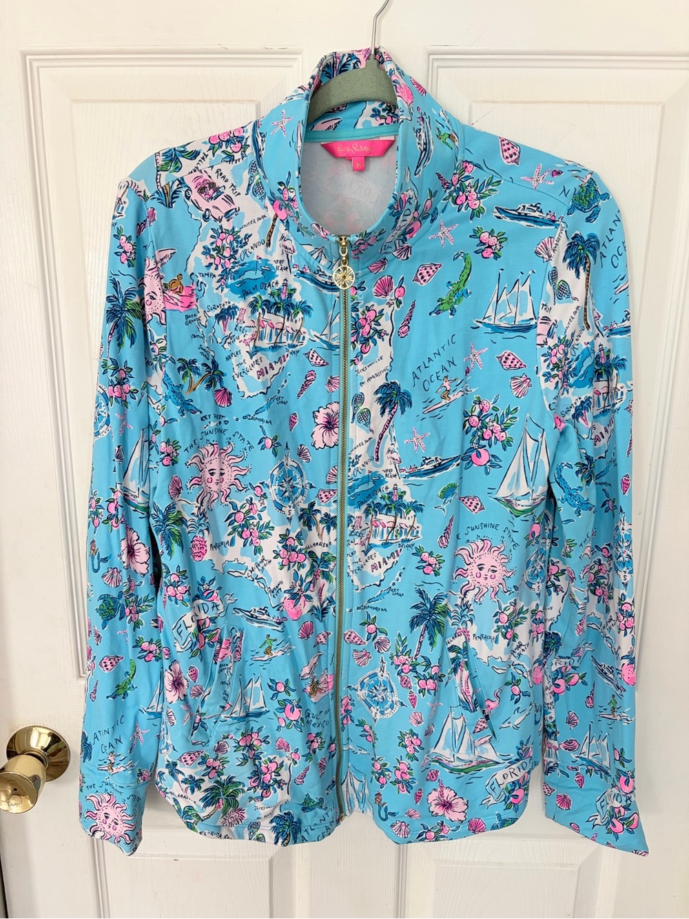 Lilly Pulitzer Blue Tropical Map-Print Zip Jacket